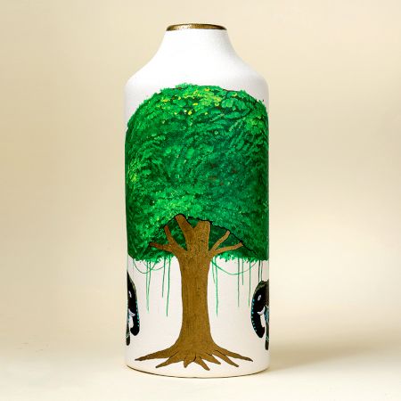 Handcrafted Ceramic Phad Green Tree Elephant Decorative Vase